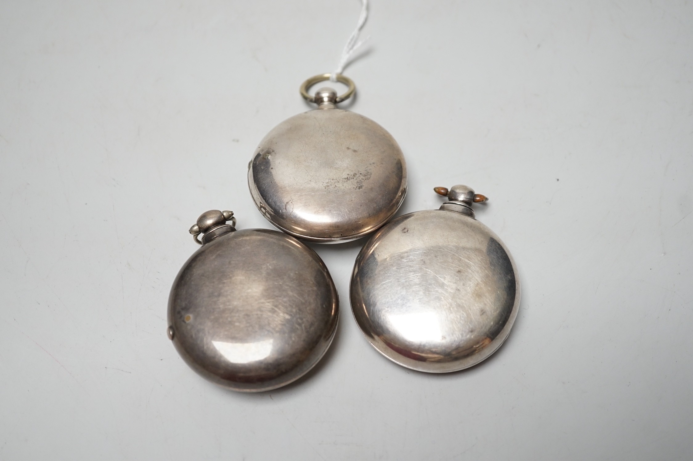 Three 19th century silver pair cased keywind verge pocket watches by Marriott of Northampton, George Bates of Kettering and Carter of Salisbury.